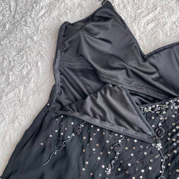 Sue Wong beaded sequin rosette halter silk prom dress fairy cocktail Nocturne 4 - Picture 8 of 14